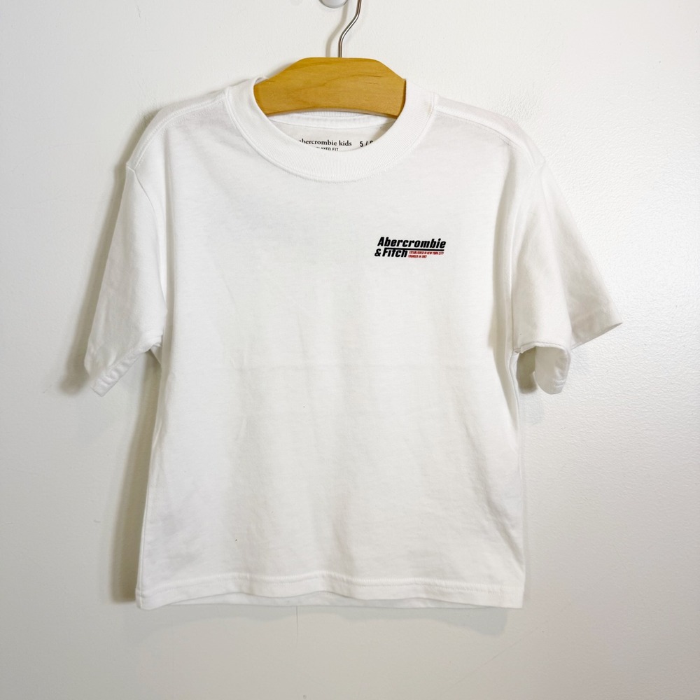 Abercrombie Kids T-Shirt Boys 5/6 White Relaxed Fit Graphic Logo Moose Tee